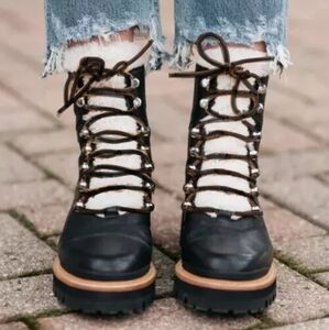 MARC FISHER Limited Edition "IDELLA" Shearling Hiking Lug Leather Buckle Boot- 9